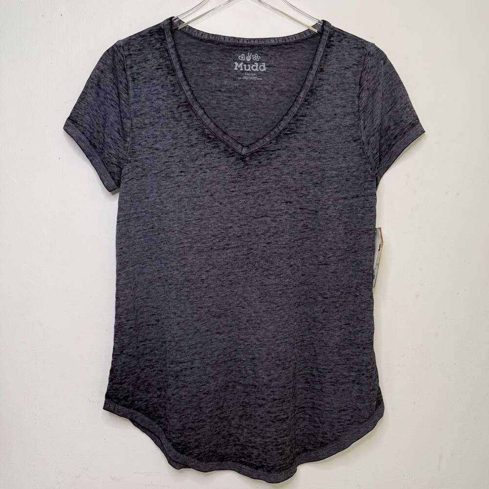 Mudd — Y2K Charcoal Gray Burnout Tee V-Neck Short Sleeve T-shirt — Women's Large
